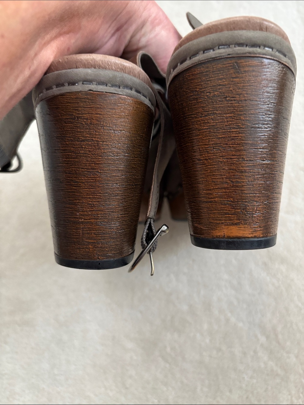 Dansko mushroom grey hobnail Leather Adjustable Back Strap Clogs - Picture 9 of 11